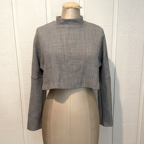 Grey High Neck Crop Top - Picture 1 of 5